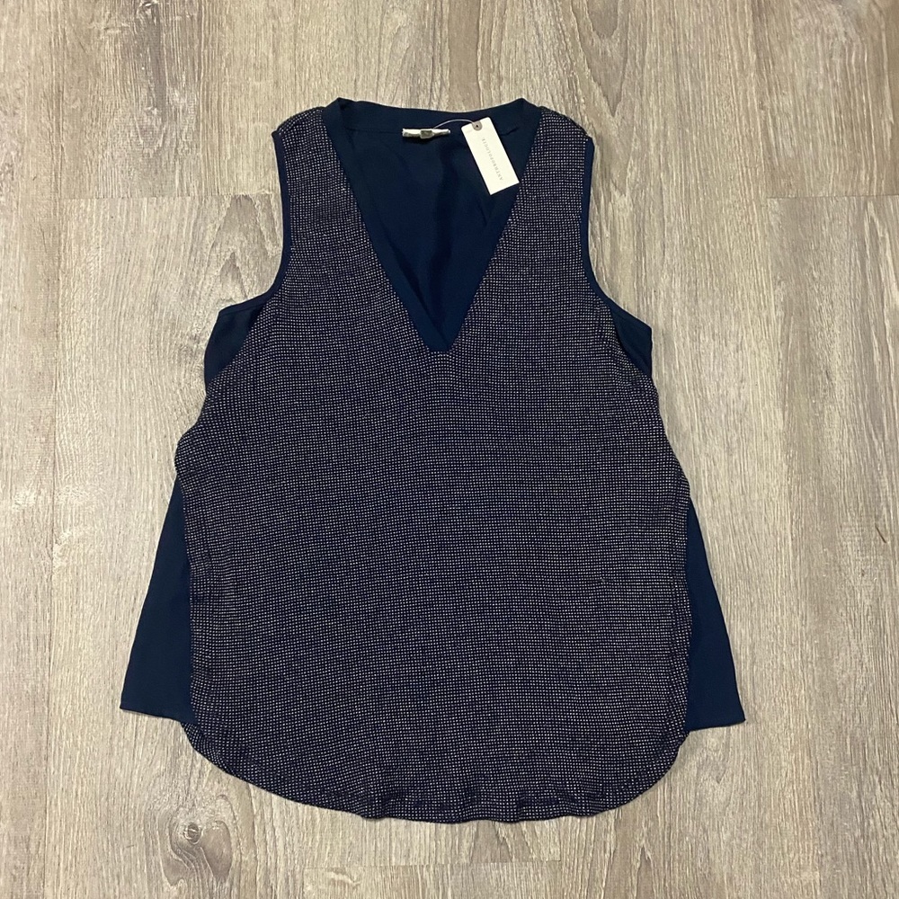 NWT Anthropologie Deletta Navy Silver Glitter Layered Tank Top XXS - Picture 3 of 9